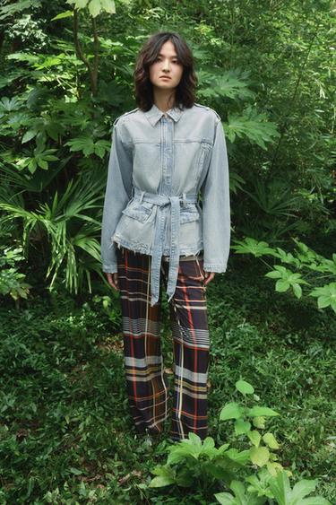 Zara TRF 附腰帶牛仔外套 - 淡藍色 - 圖片 0