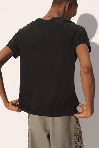 RELAXED FIT CORAL EMBROIDERED T-SHIRT - Black by Zara - Image 2