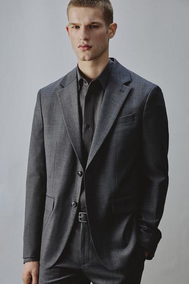 REGULAR FIT PINSTRIPE SUIT BLAZER - Grey by Zara - Image 4