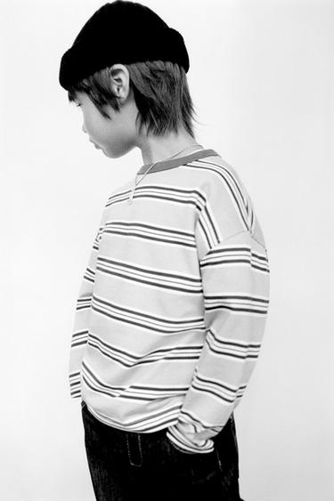 Zara HEAVYWEIGHT STRIPED T-SHIRT - Pink