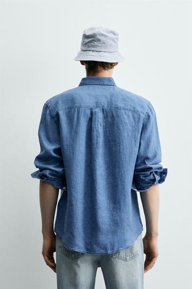 REGULAR FIT 100% INDIGO LINEN SHIRT - Dark indigo by Zara - Image 2