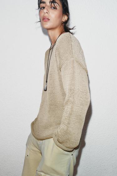 KNIT BOAT NECK JUMPER - Sand by Zara - Image 2