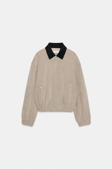 CONTRAST COLLAR CORDUROY JACKET - Beige by Zara