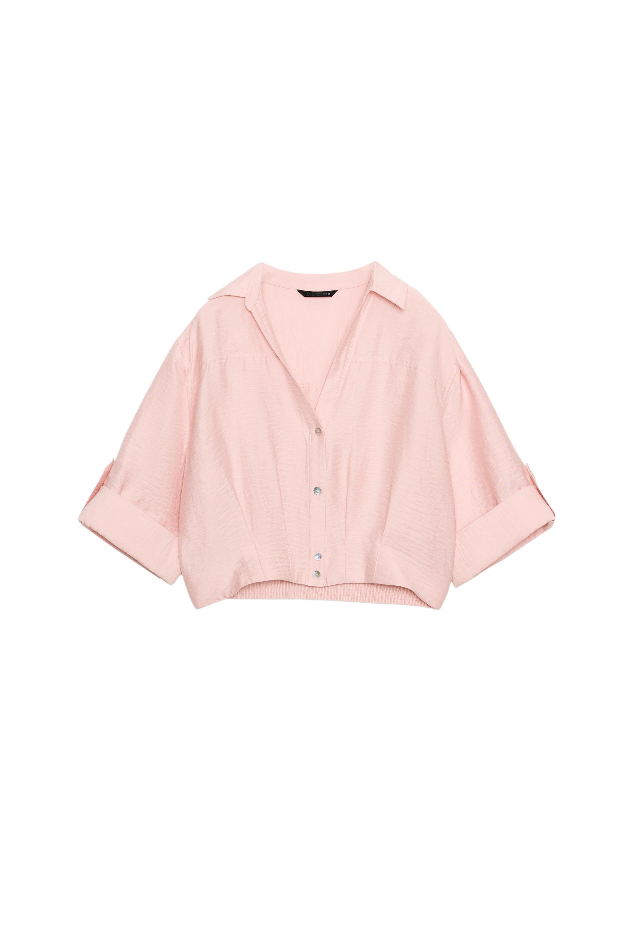 ショートリネンシャツ - ピンクベージュ | ZARA Japan / 日本