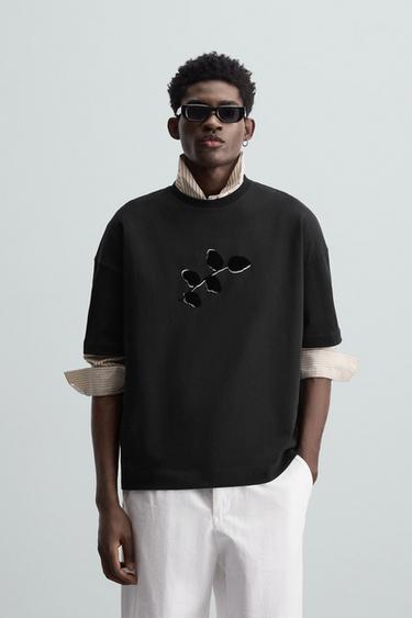 CAMISETA ESTAMPADO TEXTURA - Negro de Zara