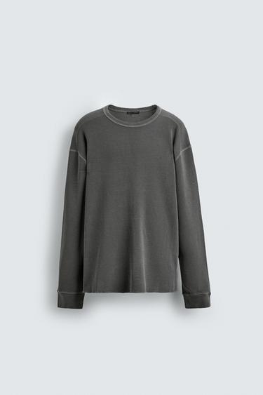 CAMISETA LAVADA ESTRUCTURA CUADRILLÉ - Gris de Zara