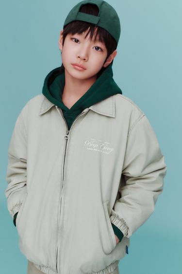 Zara 刺繡文字飛行員外套 - 米色