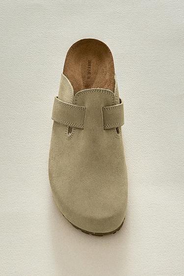 Zara LEATHER CLOGS WITH STRAP - Green