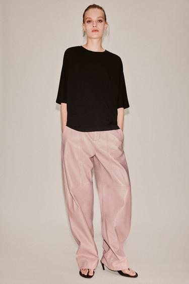 ZW COLLECTION LIMITED EDITION 100% LEATHER TROUSERS - Pink by Zara