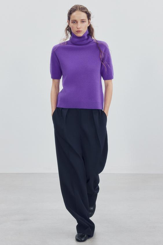 100% WOOL SHORT SLEEVE JUMPER - Purple by Zara - Image 0