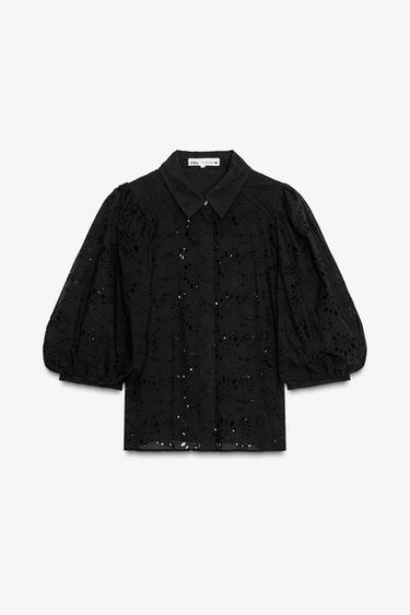 ZW COLLECTION SHIRT WITH CUTWORK EMBROIDERY - Black by Zara