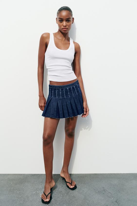 Shape Washed Blue Denim Foldover Waist Mini Skirt
