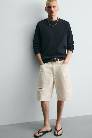 BERMUDA DENIM BAGGY FIT - Blanc cassé de Zara - Image 4