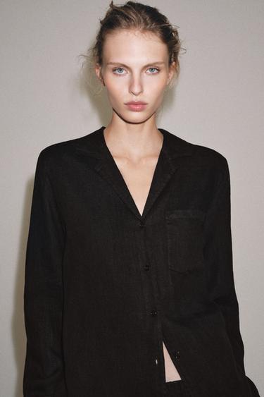 LEINENHEMD MIT TASCHE ZW COLLECTION - Braun von Zara