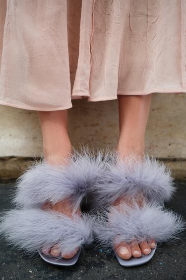Zara FEATHER HEELED SANDALS - Sky Blue