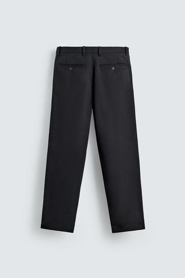 Zara TEXTURED STRAIGHT FIT PANTS - Navy blue