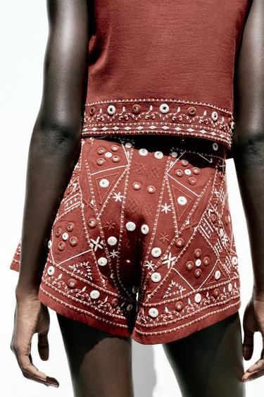 EMBROIDERED MIRROR BERMUDA SHORTS - Terracotta by Zara - Image 4