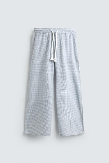 PANTALON RELAXED FIT STRUCTURÉ À CARREAUX - Bleu ciel de Zara