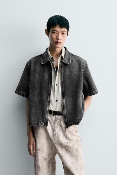 DENIM ZIP-UP SHIRT - Charcoal by Zara
