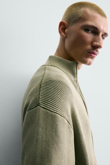 WASHED TEXTURED KNIT CARDIGAN - Green by Zara