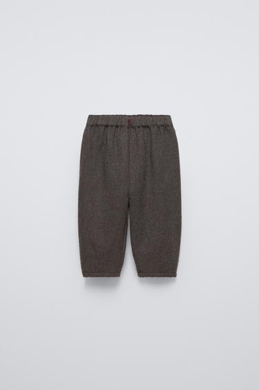 Zara HERRINGBONE BAGGY PANTS - Brown - Image 0
