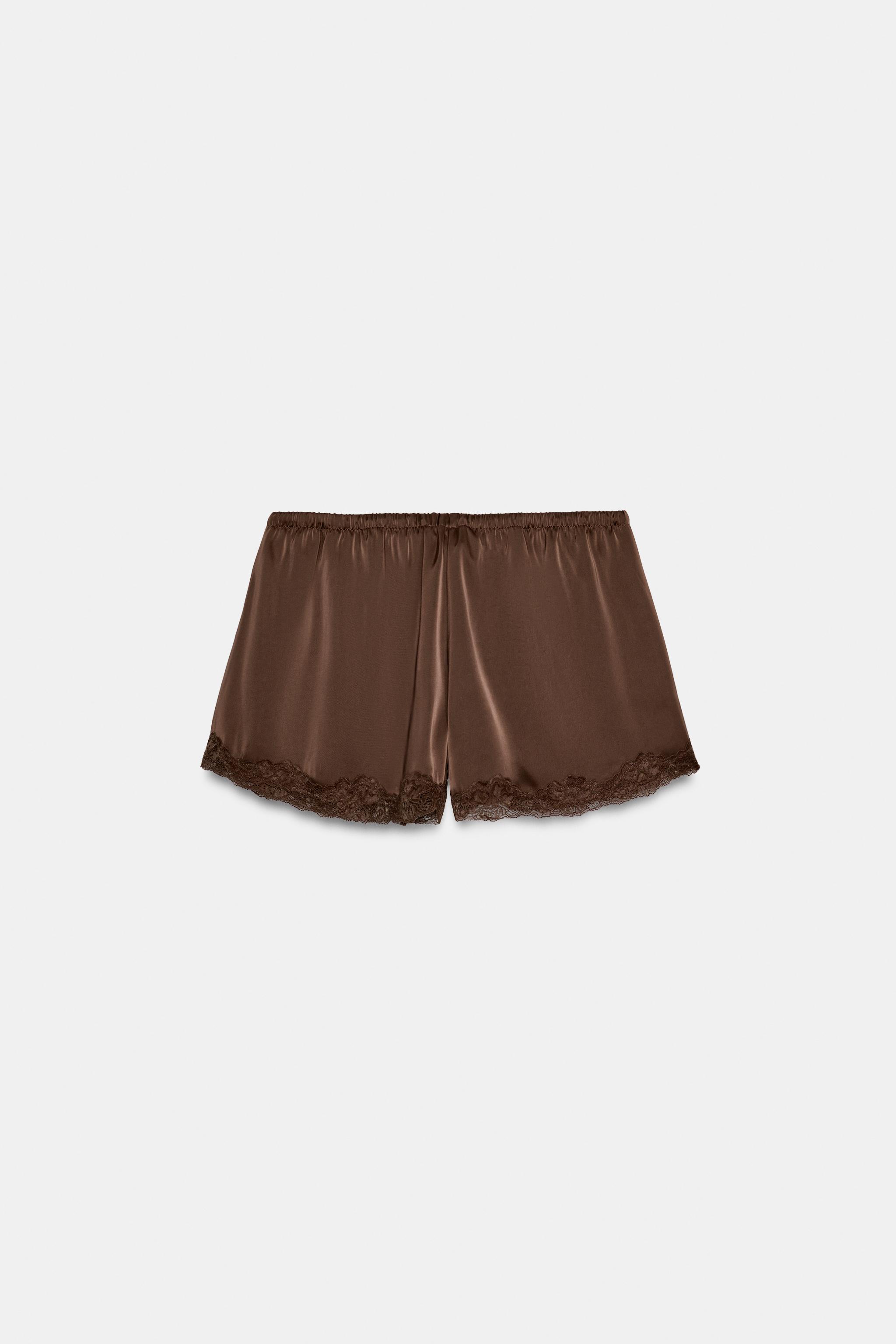 SATIN EFFECT LACE MINI SHORTS