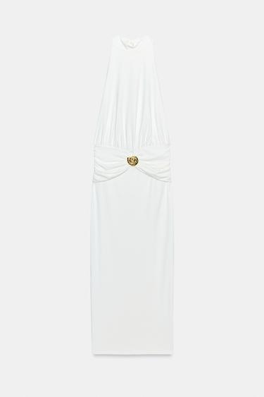 VESTIDO HALTER DRAPEADO - Blanco roto de Zara