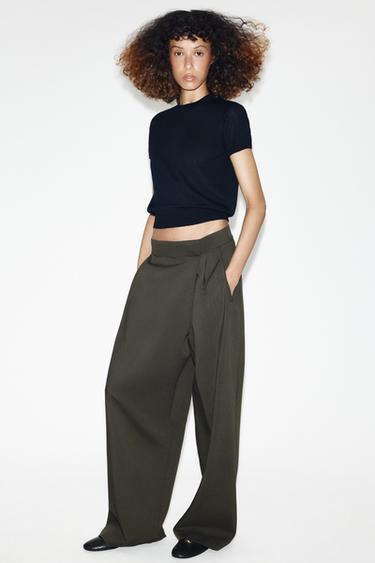 PANTALÓN CINTURA CRUZADA - Verde gris de Zara