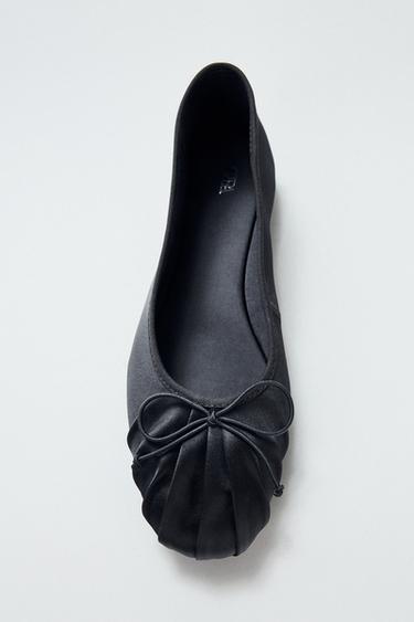 SATIN BALLET FLATS WITH BOW - Black by Zara
