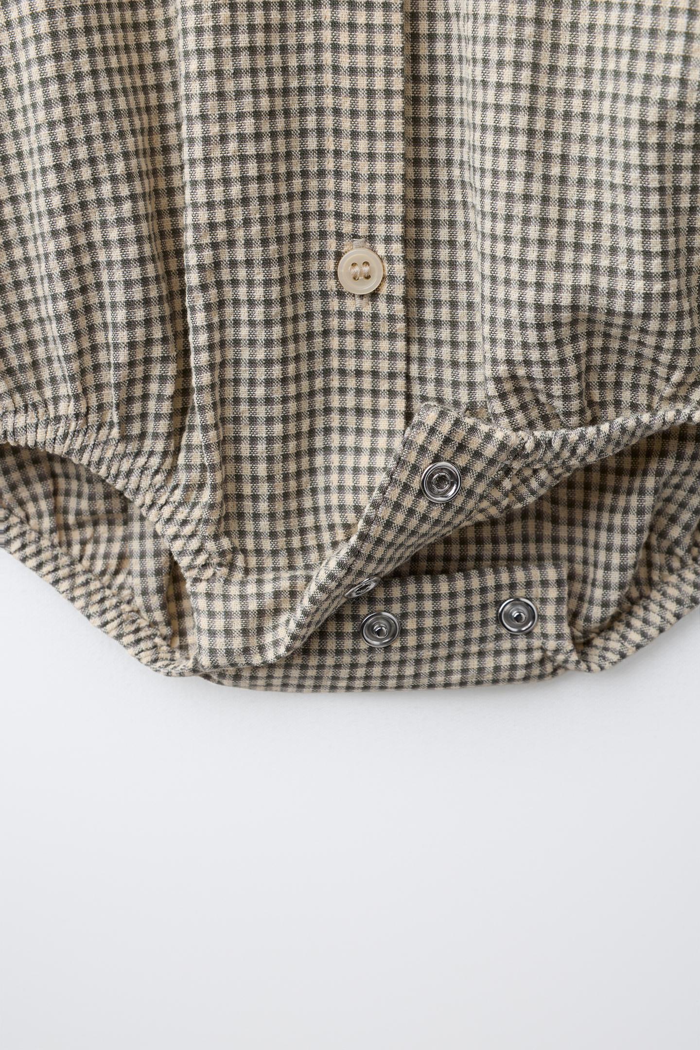 Боди Gingham Check для детей — Zara, цвет: Зелёный / Экрю — фото 4
