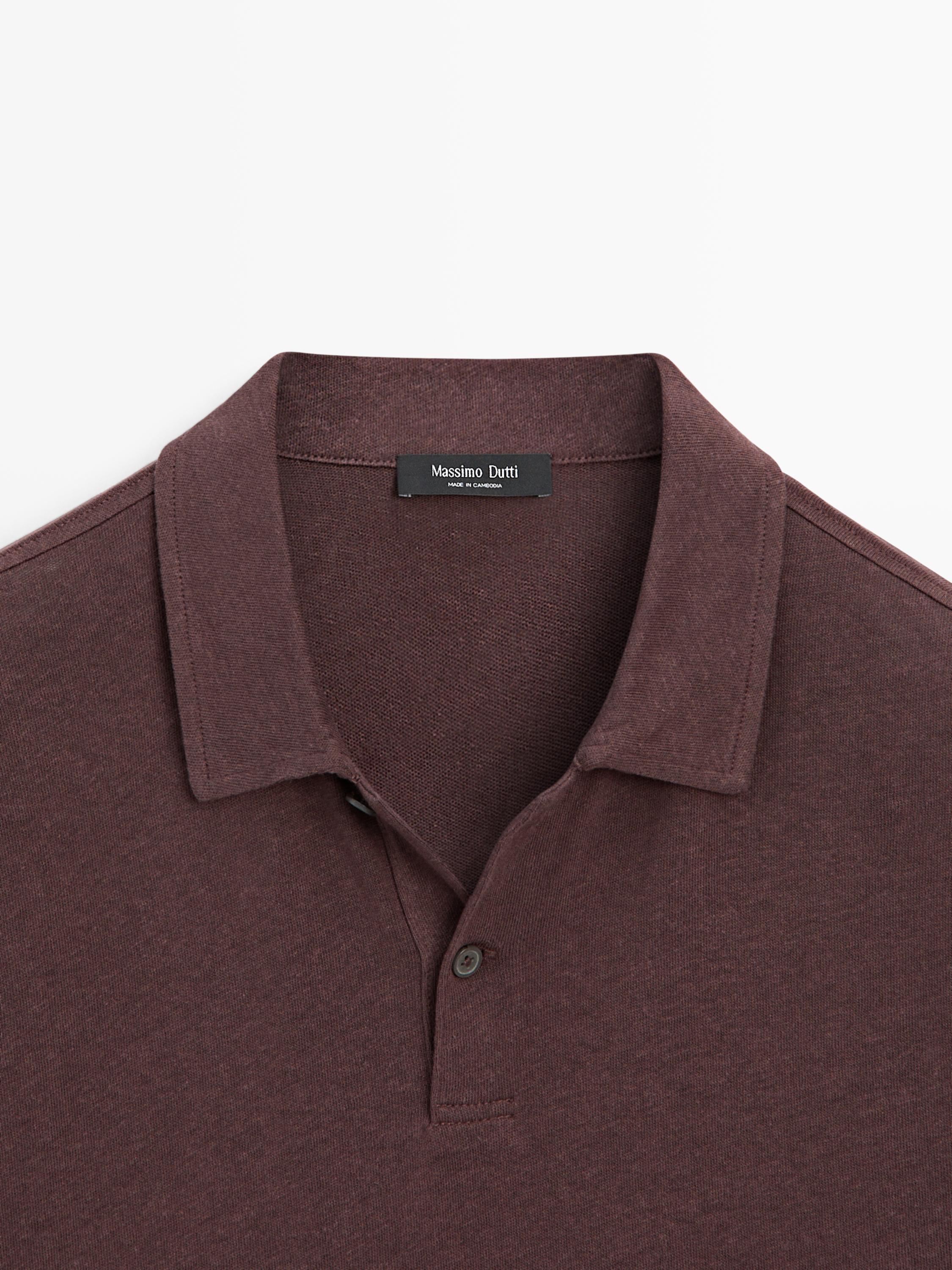 Linen and cotton short sleeve polo shirt