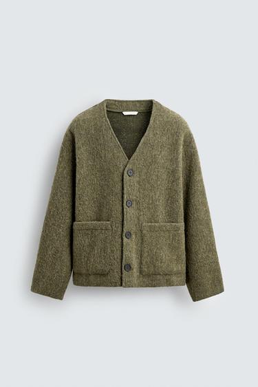 TEXTURED RELAXED FIT CARDIGAN - Green marl by Zara