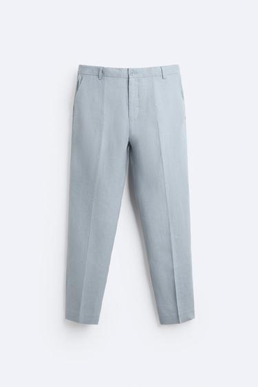 PANTALON 100 % LIN - Bleu clair de Zara