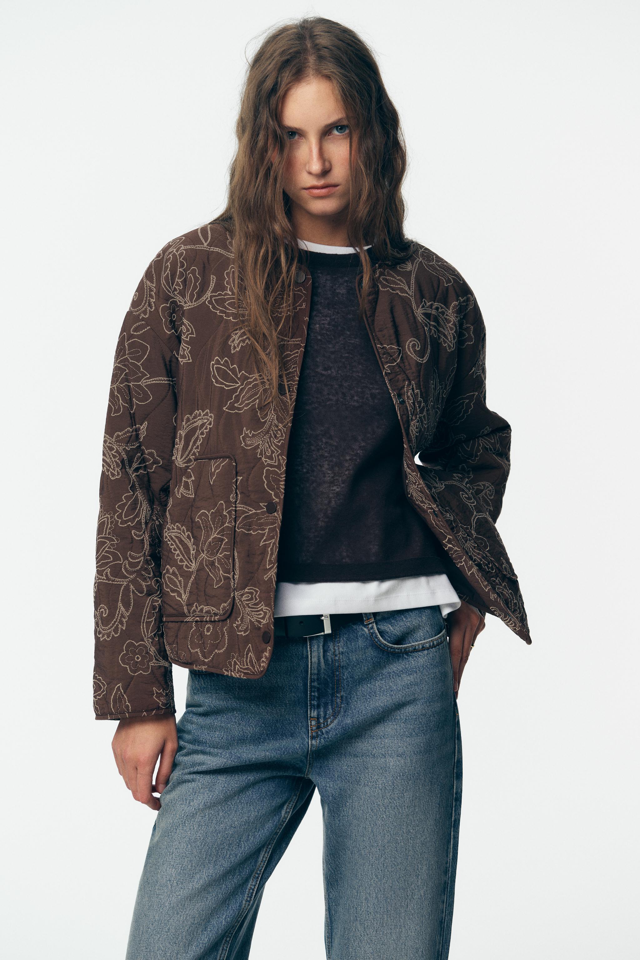 【2日間限定値下げ】 zara ダウンジャケットコンビ素材キルティングジャケット ボクシーフィット キルティングジャケット - ストーン | ZARA