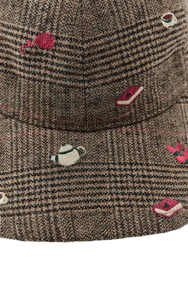 Zara EMBROIDERED WOOL PLAID CAP - taupe brown
