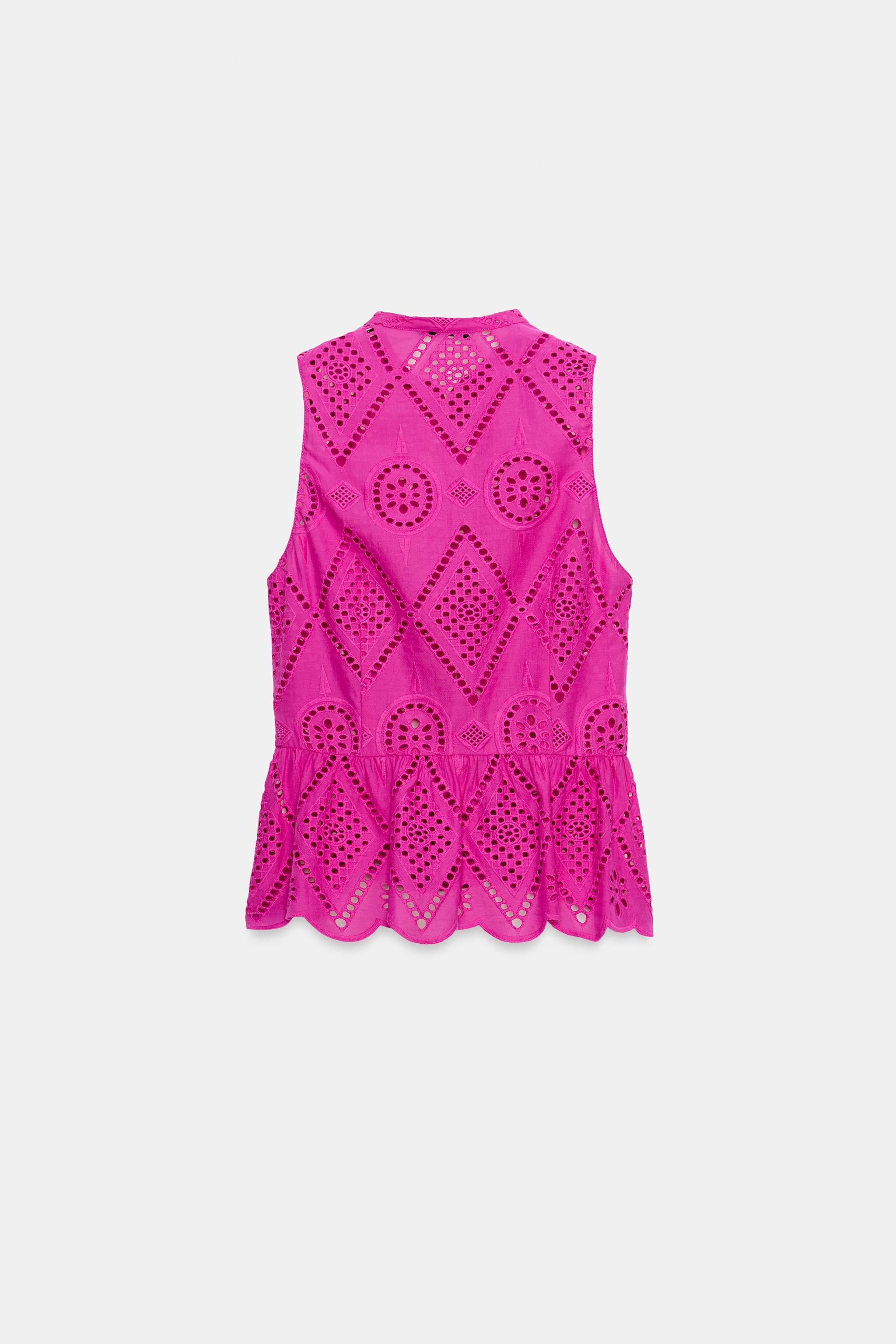 EMBROIDERED EYELET PEPLUM TOP