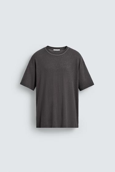 تيشرت كتان - فيسكوز - رمادي داكن by Zara
