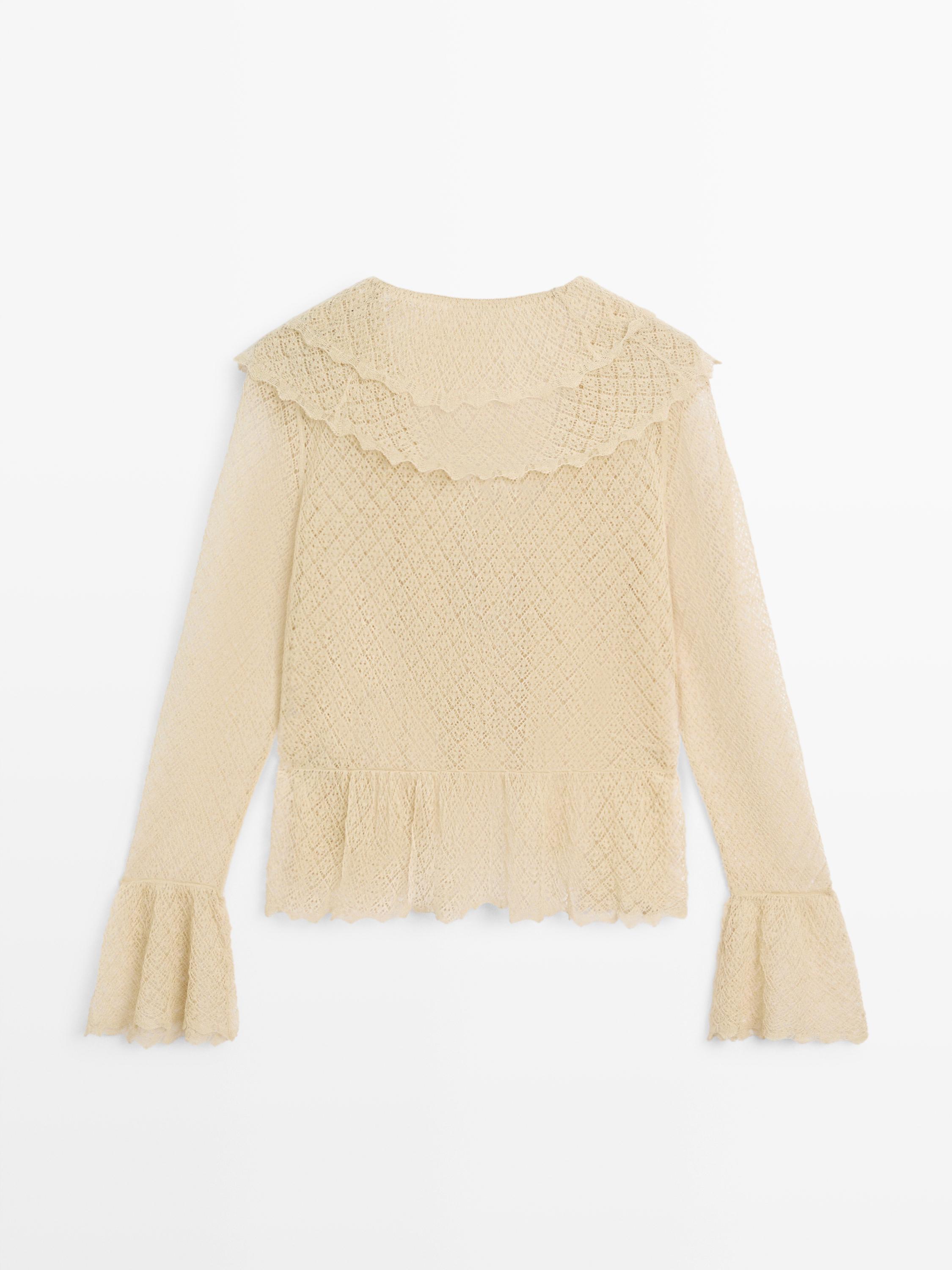 Linen blend cardigan with ruffle details