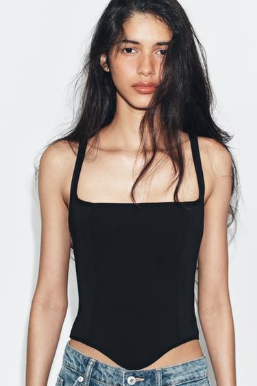 STRETCH CORSETRY-INSPIRED TOP - Black by Zara