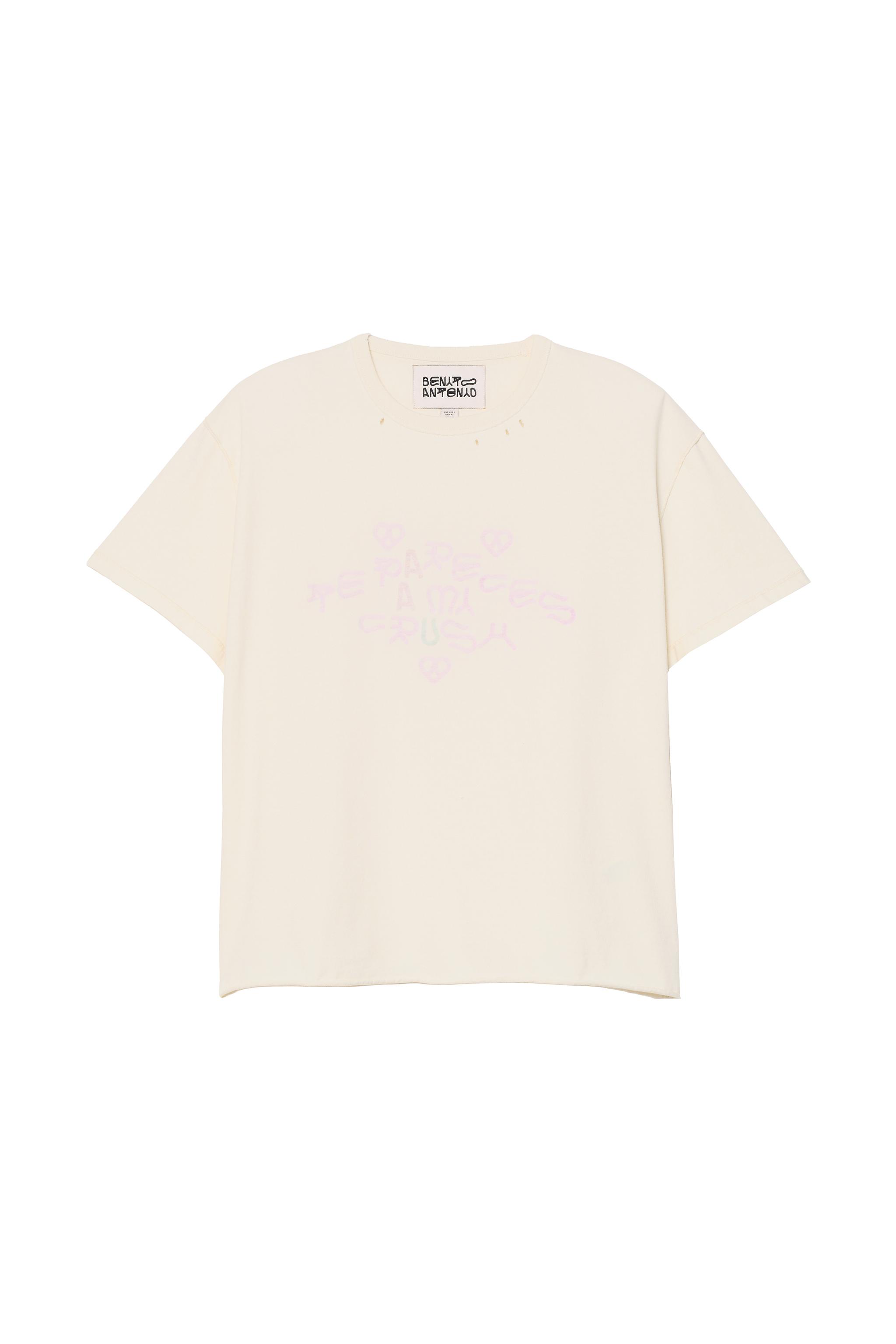 WASHED CRUSH TEXT INSIDE-OUT EFFECT T-SHIRT — Cream