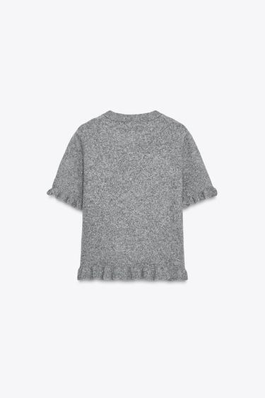 KNITTED SHORT SLEEVE SWEATER WITH RUFFLES - Grey by Zara - Image 3