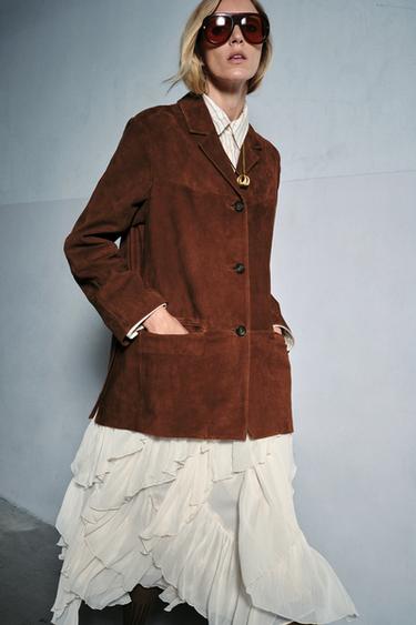 Zara ZW COLLECTION LIMITED EDITION OVERSIZED SUEDE LEATHER BLAZER - Brown