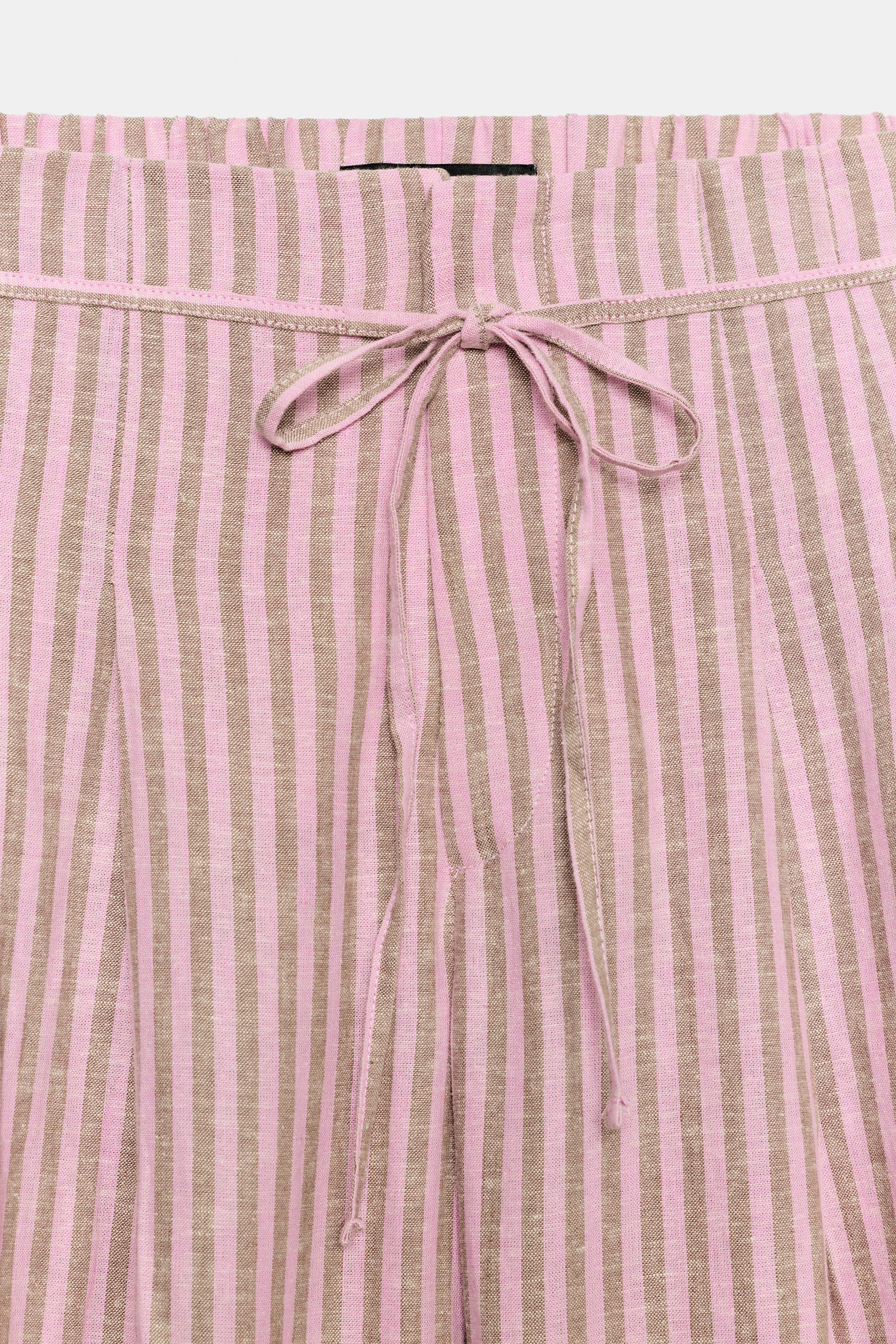 STRIPED DRAWSTRING LINEN PANTS