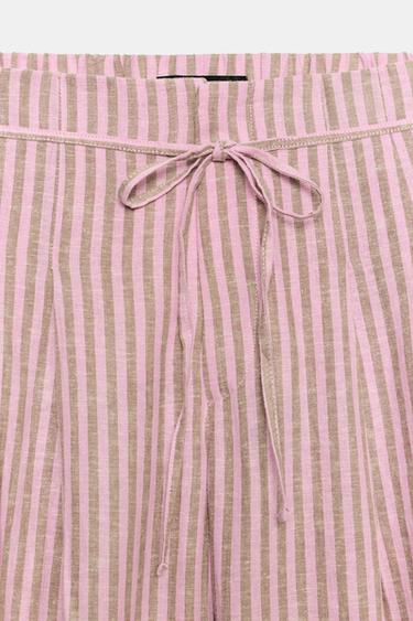 STRIPED DRAWSTRING LINEN BLEND TROUSERS - Pink by Zara - Image 6