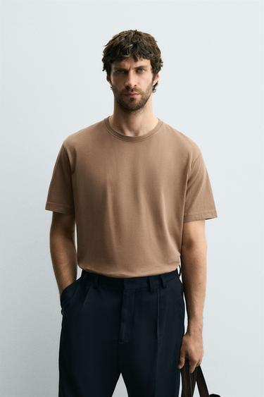 WASHED REGULAR FIT T-SHIRT - Light brown by Zara - Image 1