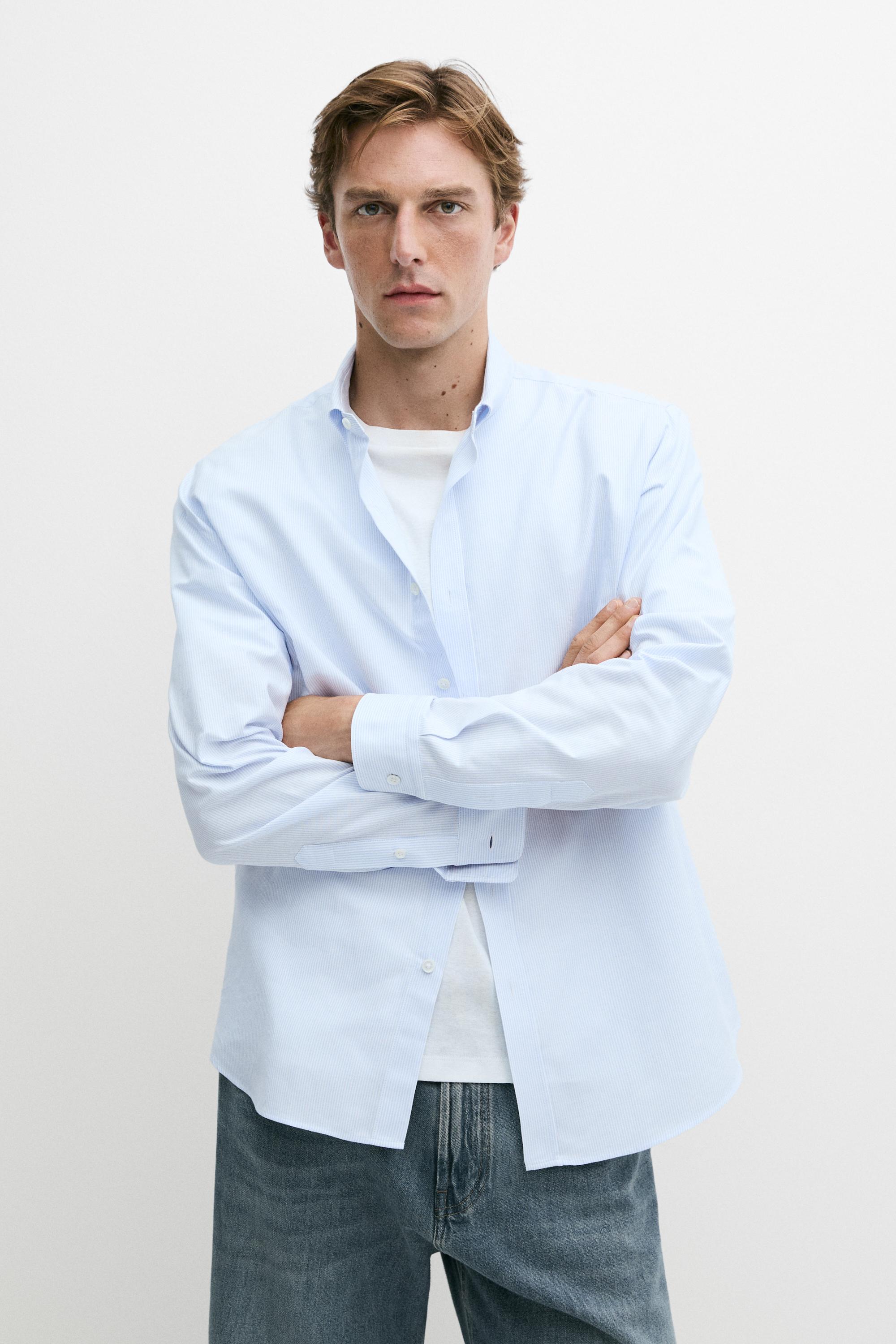 100% cotton regular fit striped shirt — striped
