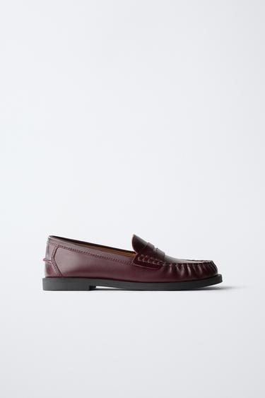 MOCASSINS EN CUIR - Bordeaux de Zara