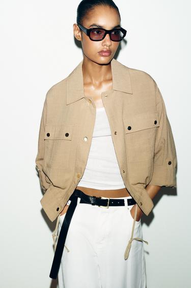 SHORT JACKET WITH ROLLED-UP SLEEVES - Sand by Zara