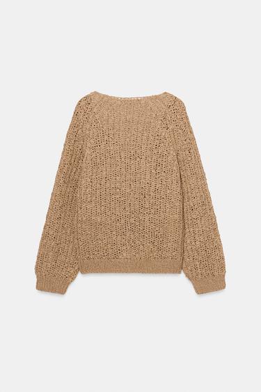 PULL EN MAILLE AVEC BANDE ENTRELACÉE - Camel clair de Zara - Image 6
