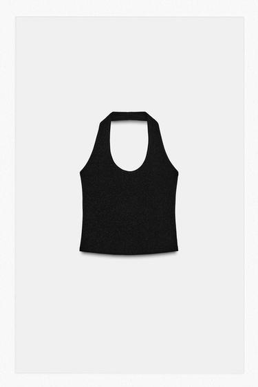 GLÄNZENDES NECKHOLDER-TOP AUS STRETCH - Schwarz von Zara